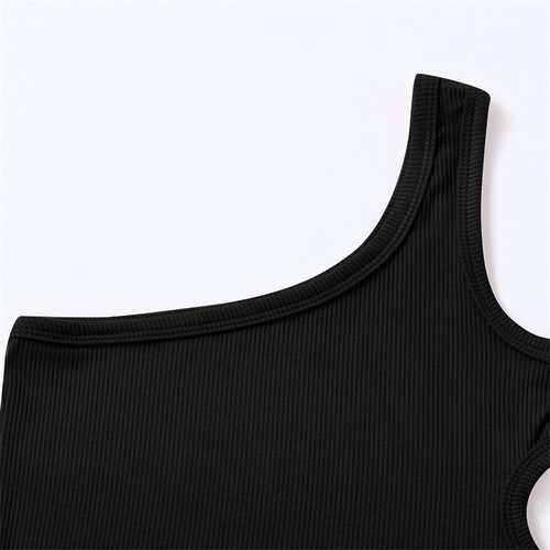 New children's tank top for summer, one-shoulder design with side waist opening, girls' strap top, European and American fashion trend, factory direct.