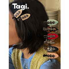Tagi.金属鼓鼓小花边夹无痕鸭嘴夹刘海夹发卡可爱发饰发夹头饰女