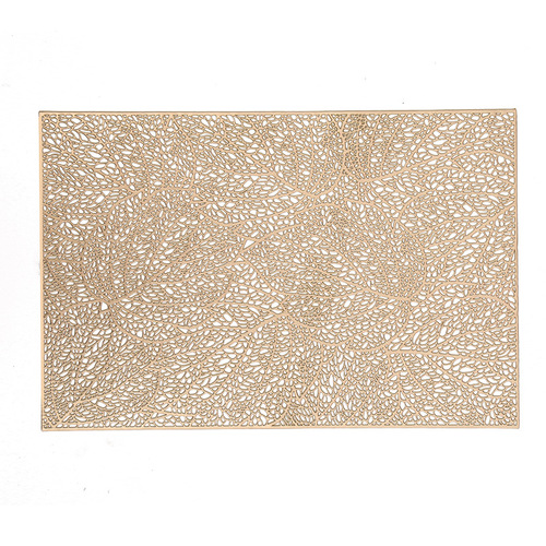 Rectangular Leaf-Shaped PVC Table Mat with Exquisite Gold Foil Embroidery, Nordic Style Dinner Table Mat, Tea Table Mat