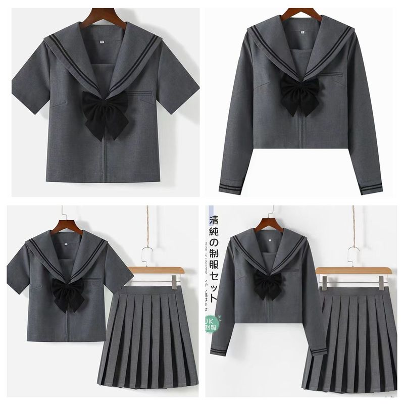 【抖音爆款】jk制服灰色二本水手服学生服学院风春秋短长袖百褶裙|undefined