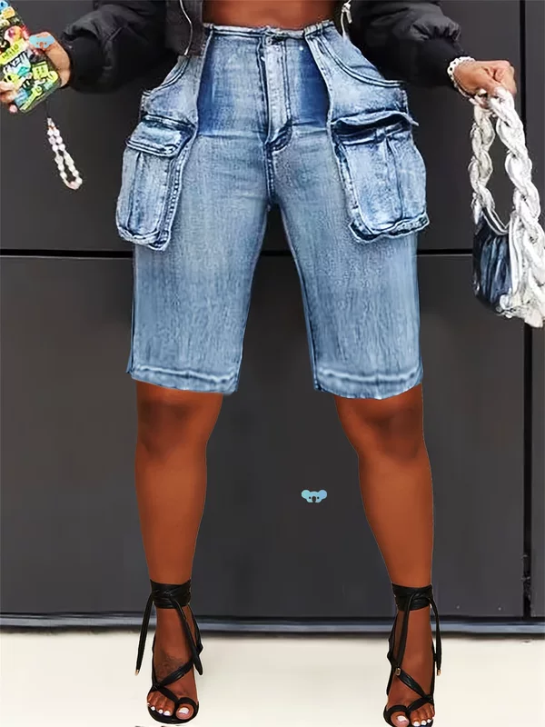 [Y2K Женские джинсовые шорты с высокой талией distressed Bermuda shorts ]