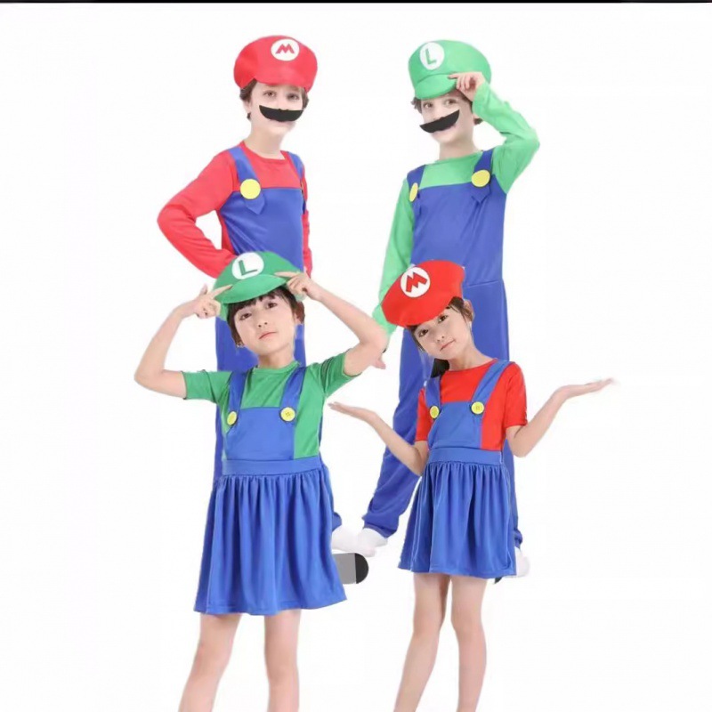 Halloween cosplay Anime Costume Parent-Child Cosplay Children Mario Clothes Super Mary Costume