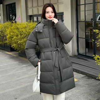 集市地摊跑量女棉衣大斜纹长款连帽腰带收腰做工扎实高性价比冬季