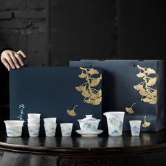 羊脂玉磁器手描き工夫茶器セット徳化白磁家庭用オフィスリビングルーム茶杯ビジネスプレゼント
