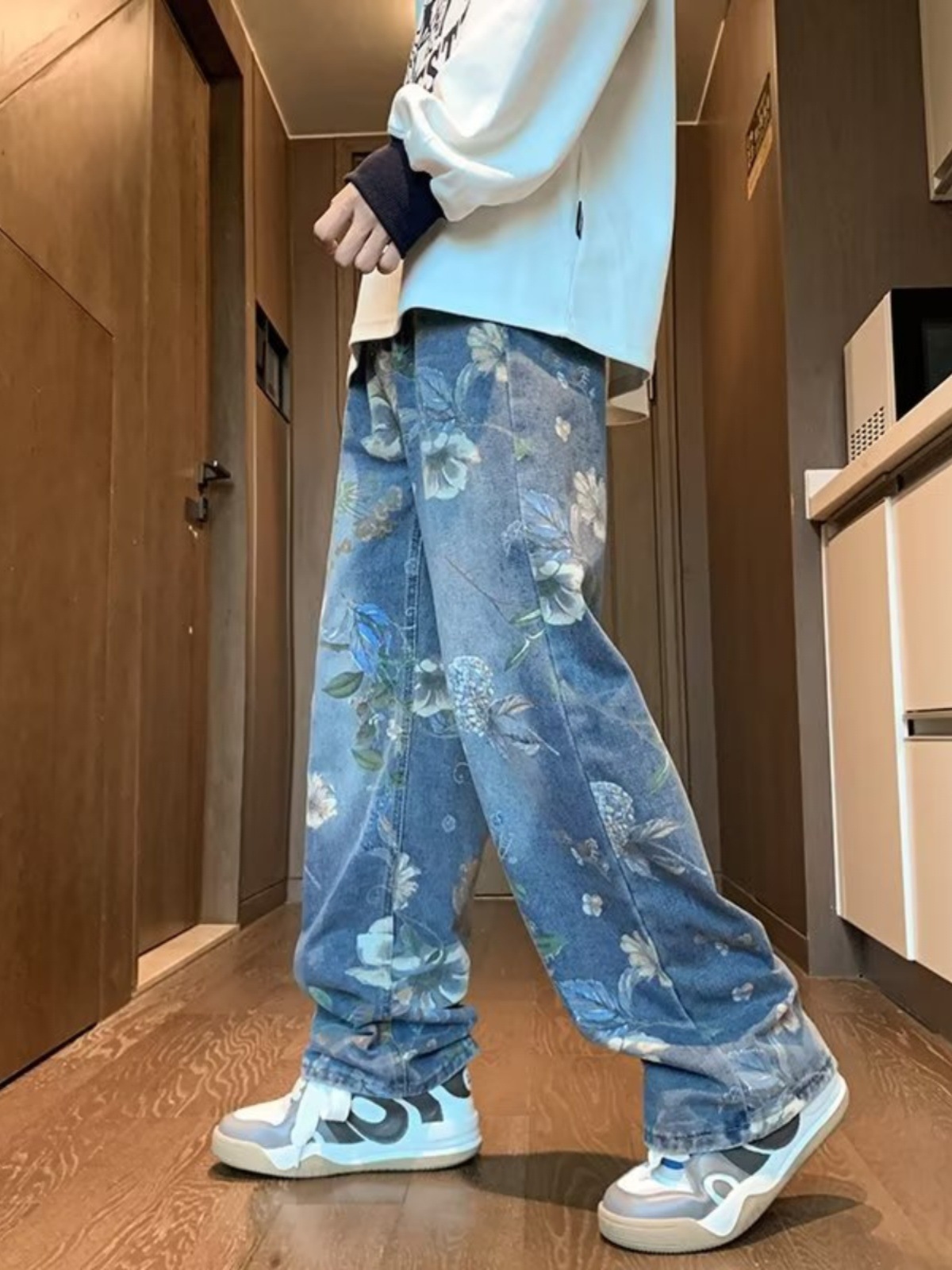 American High Street washed jeans hombres de diseño sentido nicho marca moda retro calle hip hop casual pierna ancha Pantalones