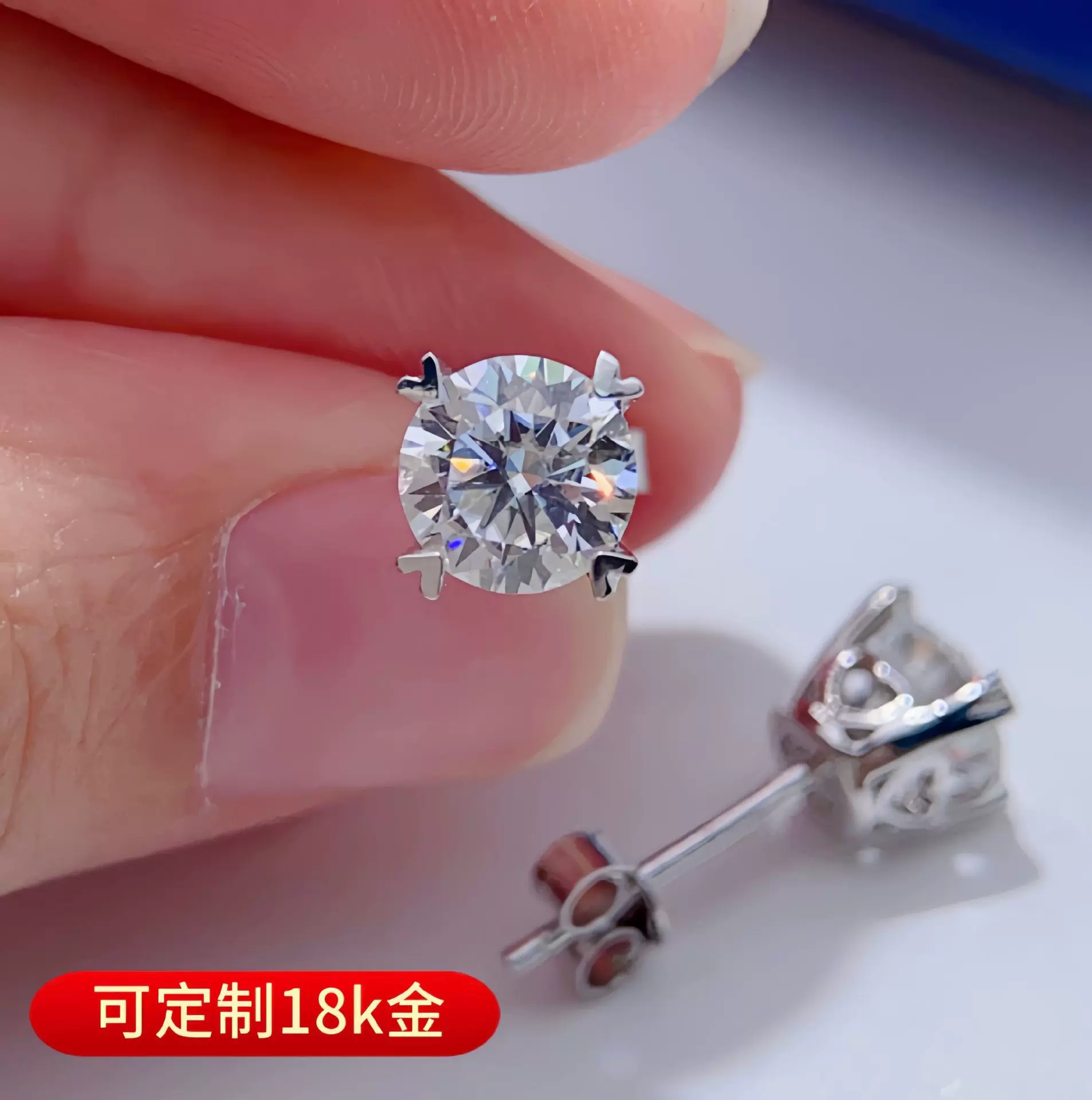 莫桑石四爪单钻爱心托耳钉女韩版时尚925纯银镀金莫桑钻耳饰批发