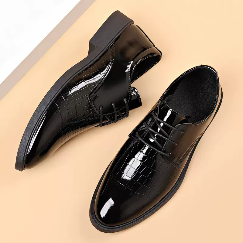 高端大码男士商务皮鞋高级感亮面正装皮鞋青年休闲百搭男鞋批发