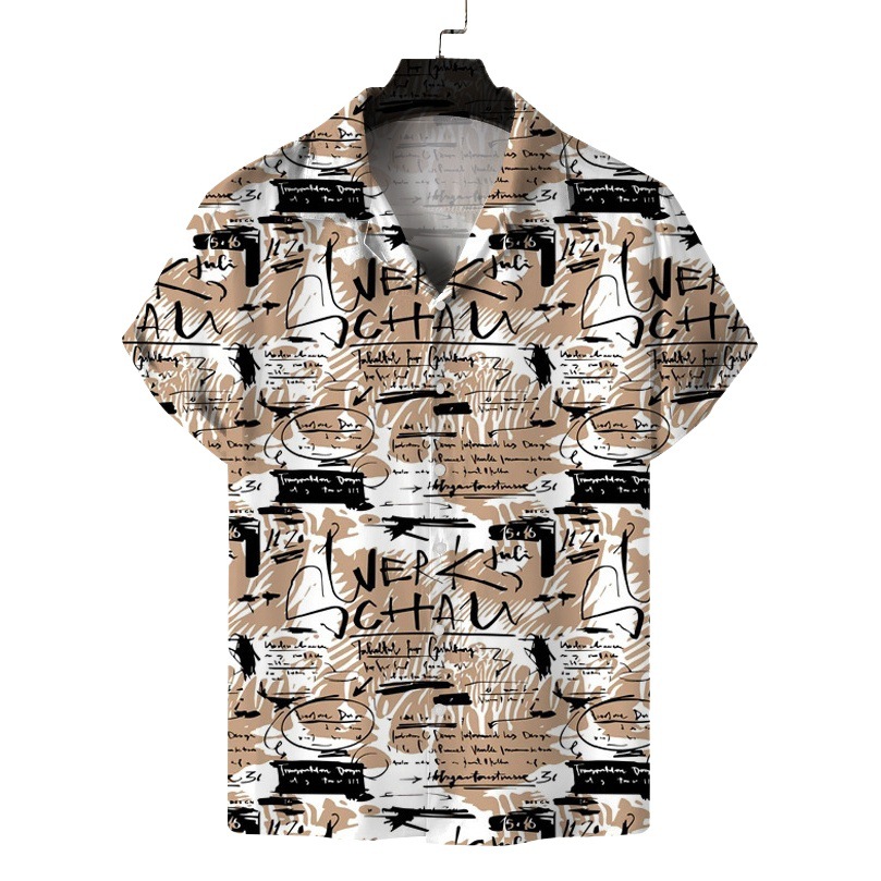 2023 nuevos hombres Hawaii europeo y americano ropa de los hombres impresión 3D del comercio exterior los hombres manga corta floja delgada camisa casual