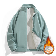 跨境双面抓绒衣秋冬季情侣款加绒加厚纯色公版羊羔绒外套夹克卫衣