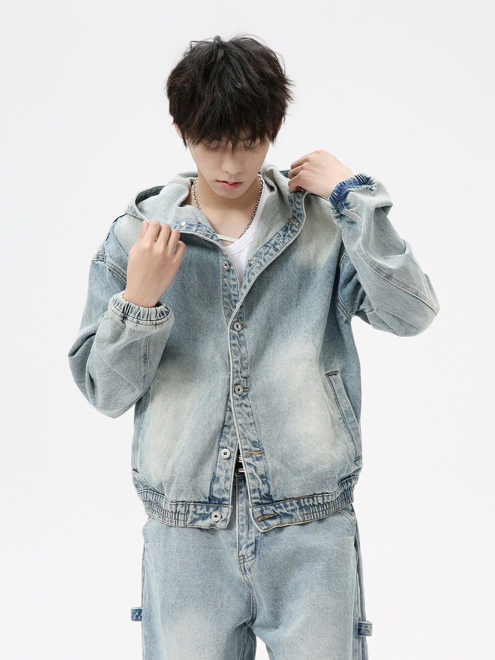 MTLCLOTHES Hombres| 2024 otoño nuevos productos vintage americano chaqueta encapuchada lavado con vaqueros sueltos