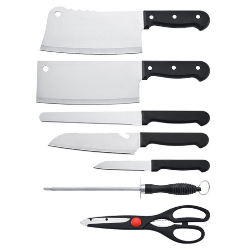 不锈钢厨房刀具八件套砍骨刀菜刀厨师刀剪刀家用礼品彩盒木座套刀