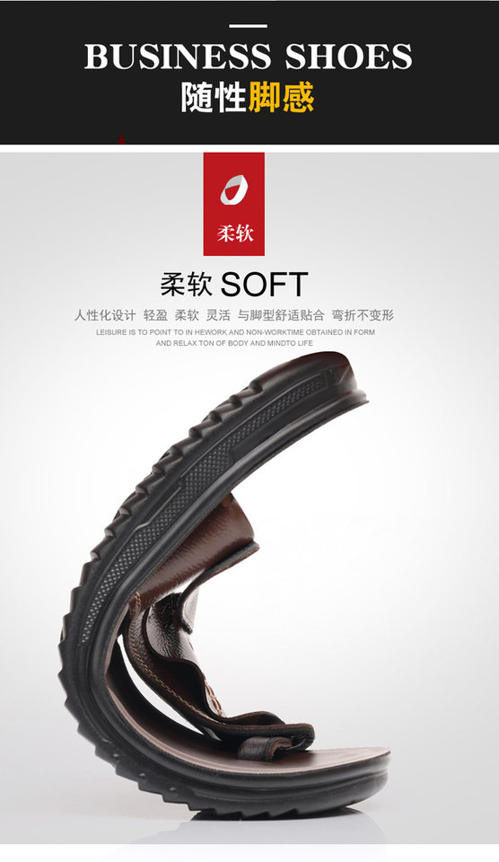 Dép sandal nam da bò lớp đầu xỏ ngón, đế cao 1 cm chống trượt đi biển — Màu nâu, màu vàng, màu đen chi tiết 8