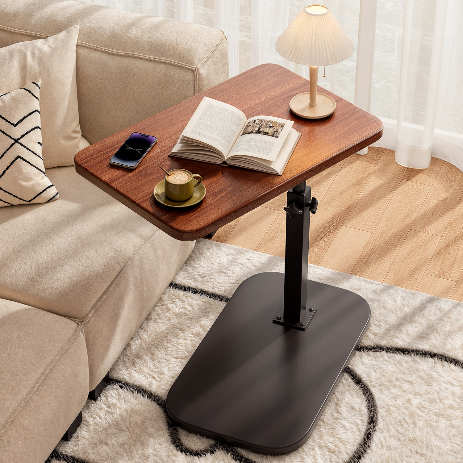 Adjustable Height Sofa Side Table for Living Room, Small Coffee Table for Balcony, Small Table for Bedroom, Bedside Table, Computer Desk, Storage Rack