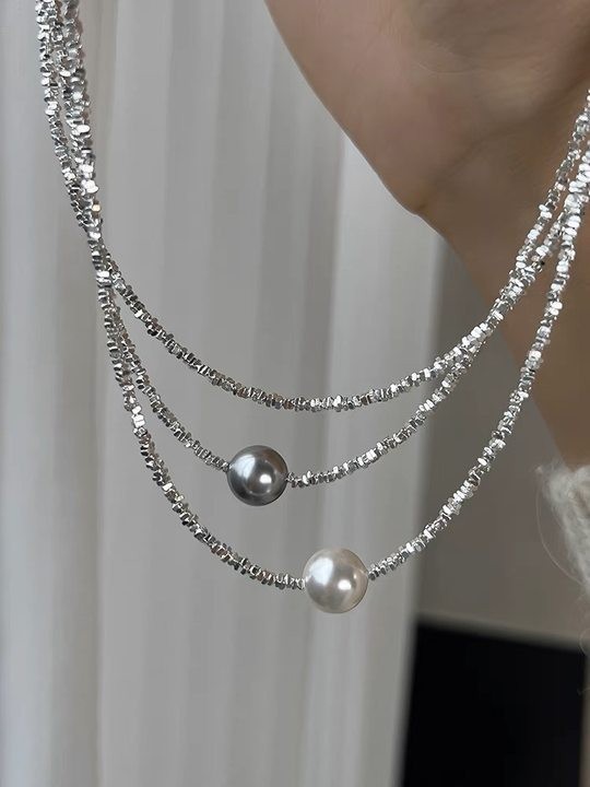 Shattered Silver Pearl Necklace New 2024 Top of the line Small Design High end clavicle chain Fashion temperament Jewelry Wholesale