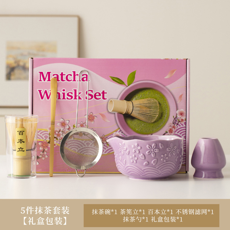 日式跨境樱花抹茶碗茶具套装茶刷宋代点茶打抹茶工具竹茶筅百本立|undefined