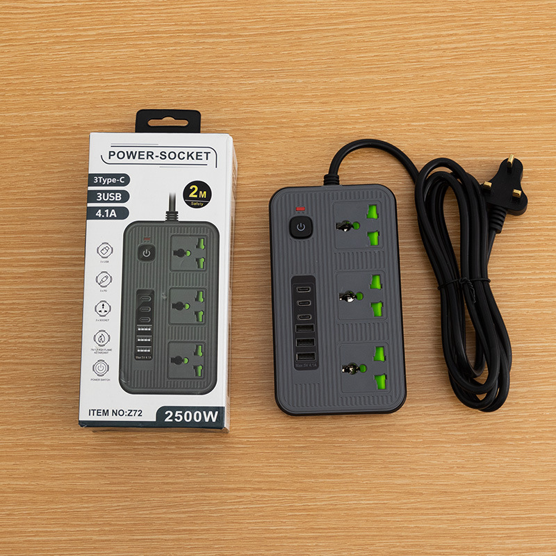 Z72 # paquete de caja de EE.UU. y EE.UU. 3USB + 3Type-C con interruptor de control maestro con luz indicadora