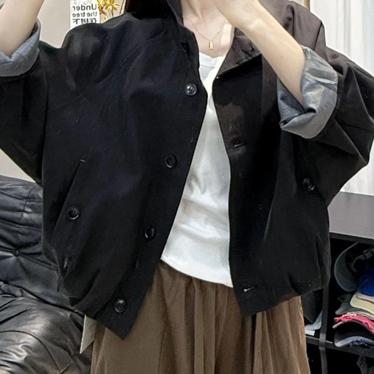 短外套女士新款早春秋设计小众港风百搭外套女款2025新款黑色|undefined