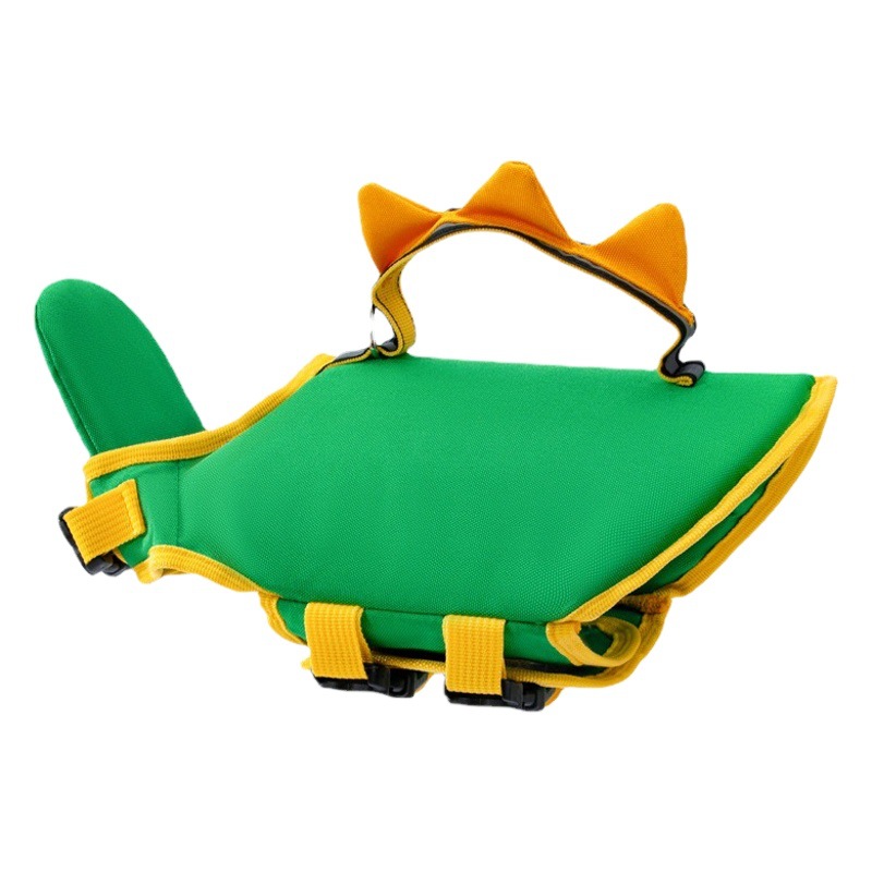 Lindo traje de baño de verano con forma de dinosaurio para mascotas, perros pequeños y medianos, ropa especial de flotación para jugar en el agua, chaleco salvavidas para perros