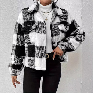 Europe and the United States cross-border double-sided plush patch bag button cardigan casual jacket coat women ~ independent station AliExpress