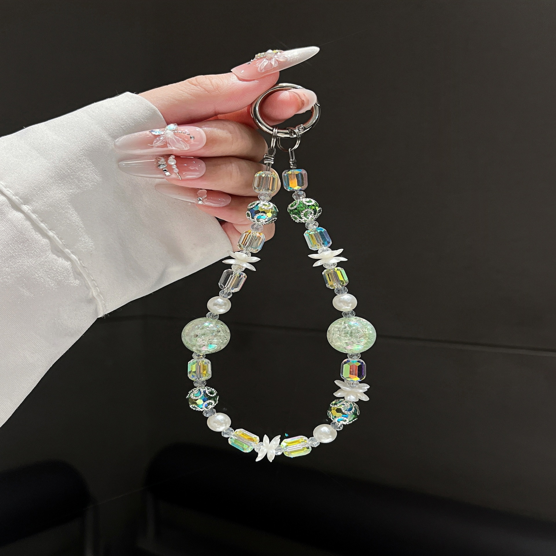 Coloridas cuentas redondas flores cuentas de cristal cordón de teléfono móvil femenino de alta calidad accesorios de bolso de cadena de muñeca DIY hechos a mano