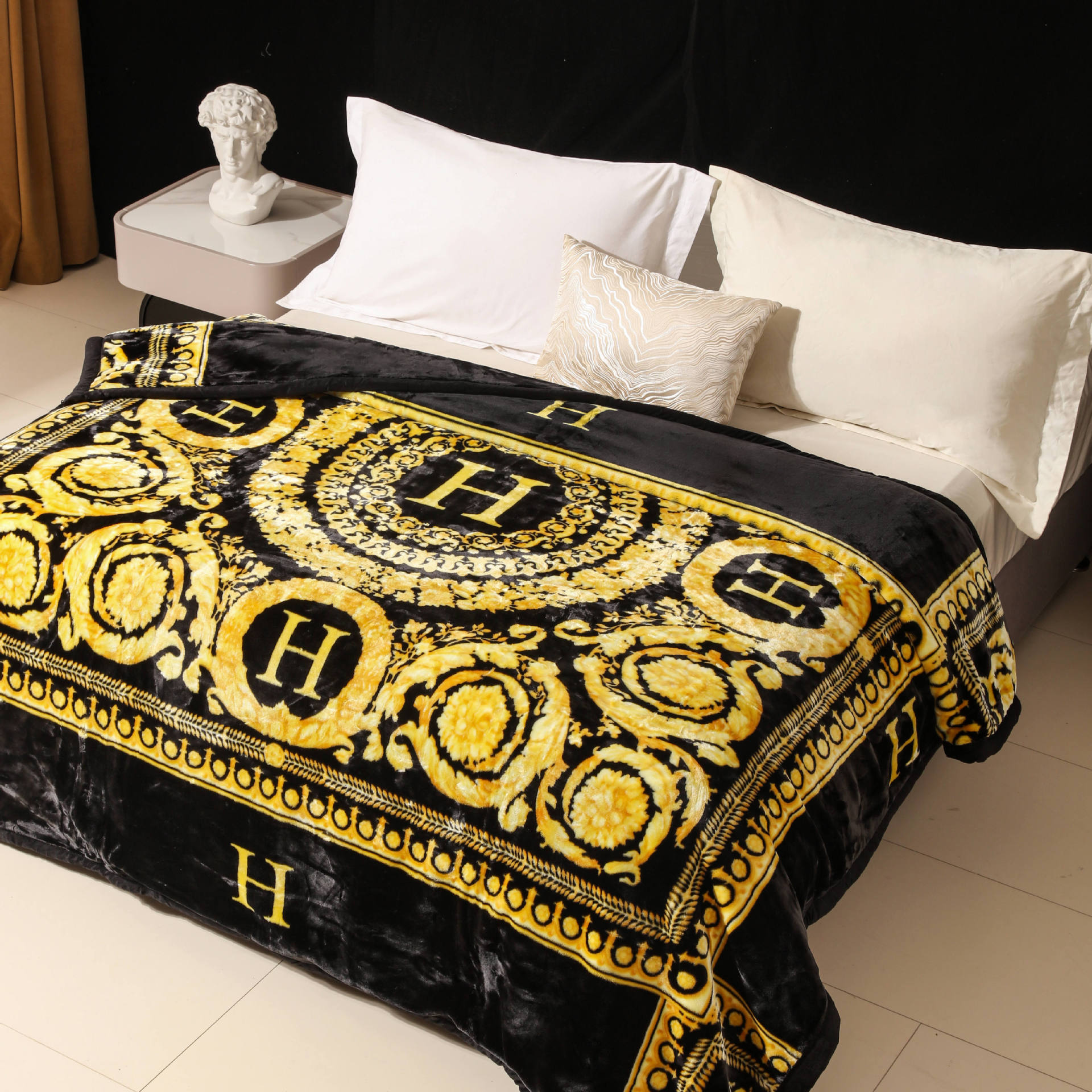 Nueva franela de leche gruesa de comercio exterior, manta de impresión cálida y agradable para la piel en invierno, manta de sofá, manta transfronteriza