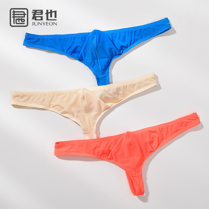 Junye men's ice silk underwear low waist bag thong thin sexy T pants breathable Men's Youth Shorts
