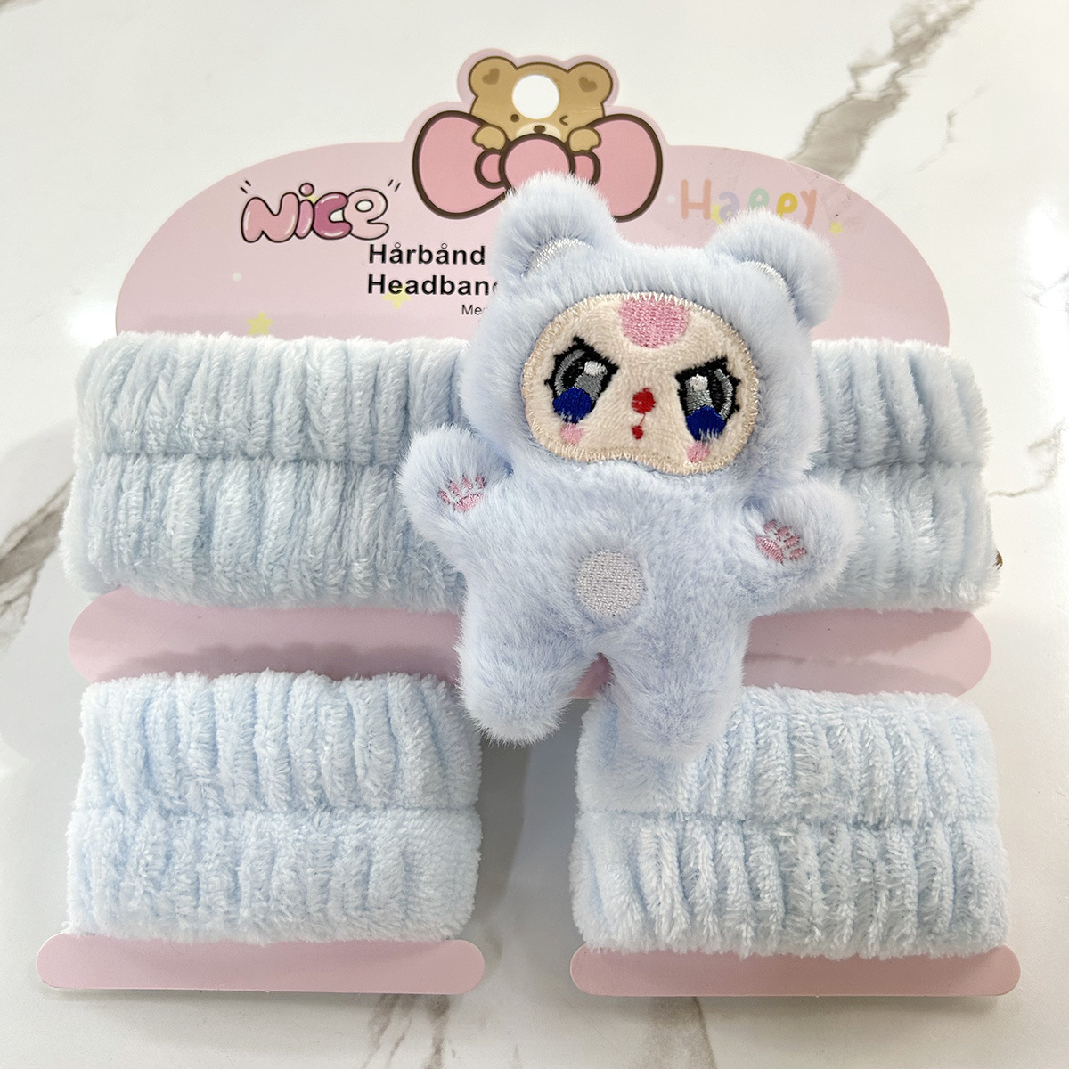 Banda de cabello de moda con tarjeta de papel dulce decoración de animales pequeños de peluche de lavado banda de cabello de dibujos animados correa de muñeca tridimensional