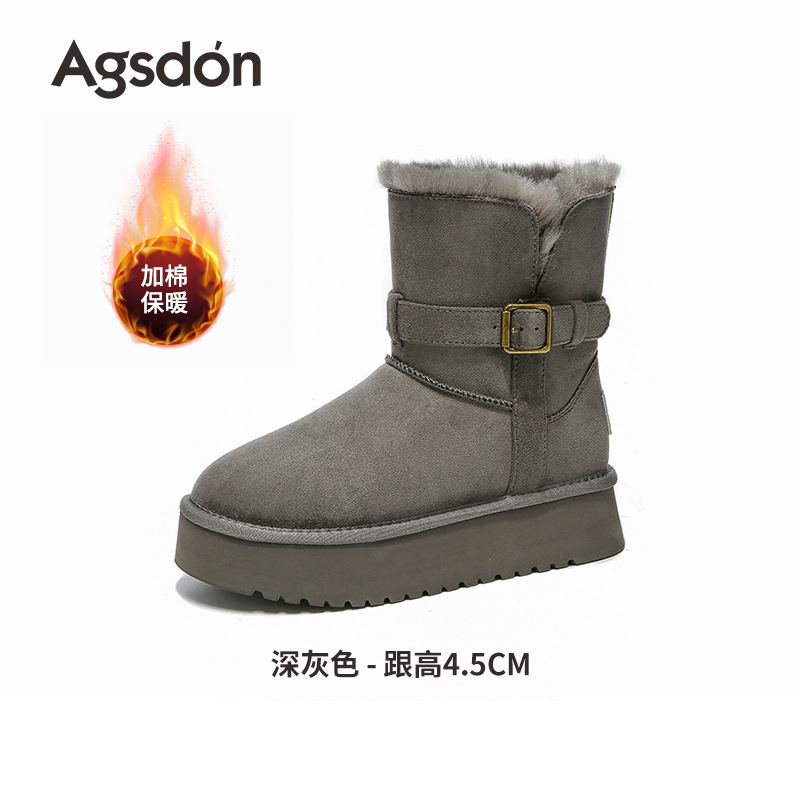 Botas de nieve de fondo grueso para mujeres 2025 nuevas botas de invierno de lana gruesa dobladas dos botas de algodón de lana