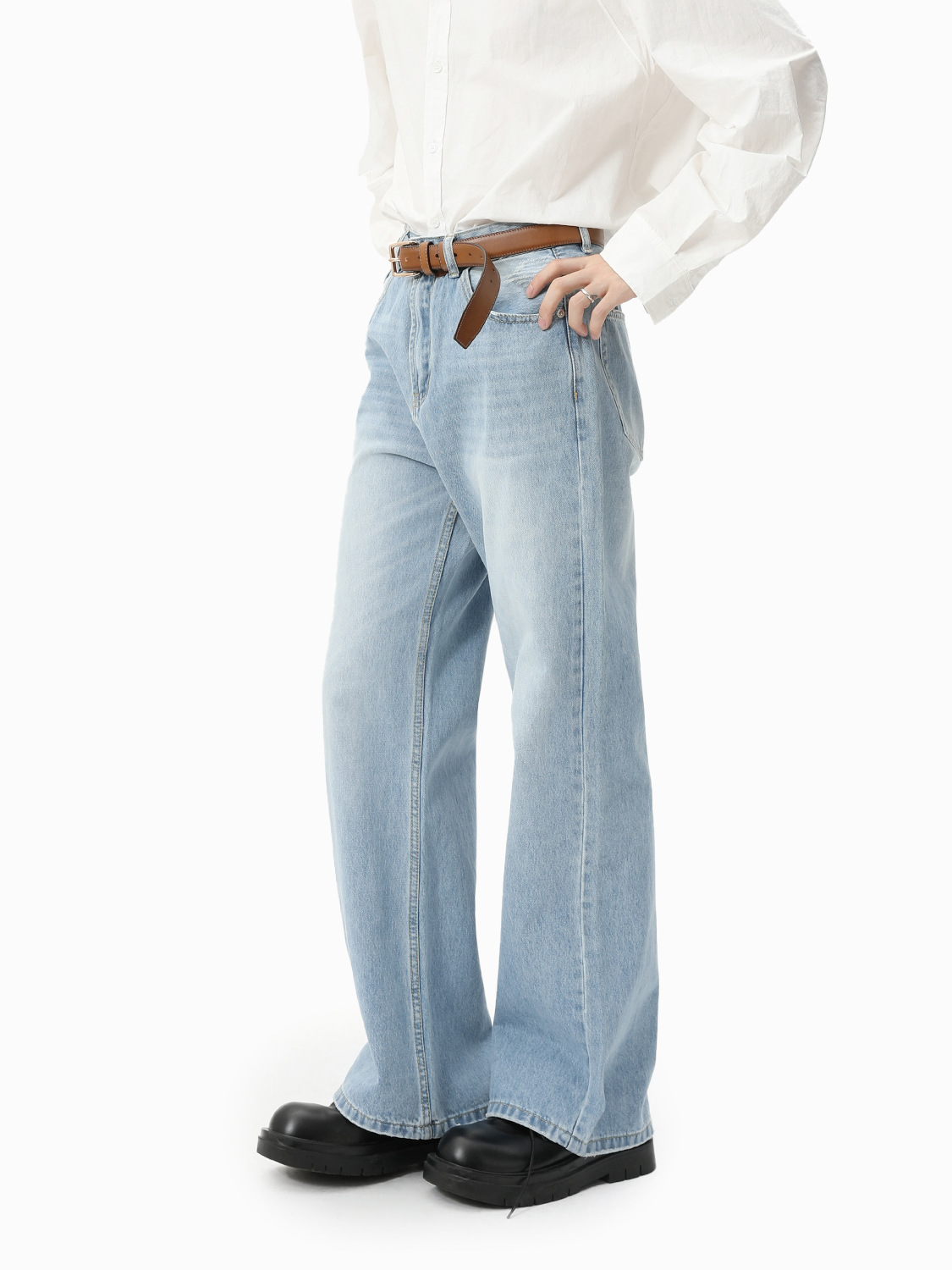 MTLCLOTHES Hombres| Base recto delgado casual versátil clásico lavado en agua jeans azul claro diarios