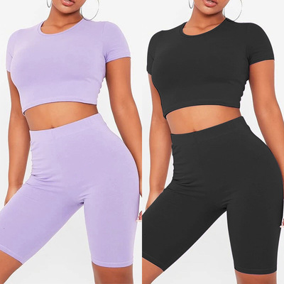 88978欧美新款亚马逊跨境女装 修身提臀收腰瑜伽运动休闲套装女