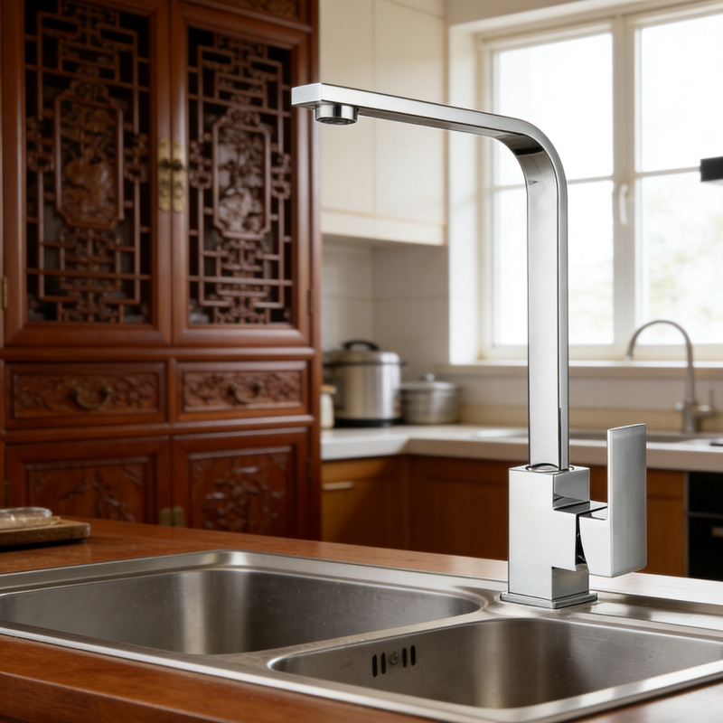 Cross-Border Trade All-Copper Square Kitchen Faucet Splash-Proof Sink Faucet Hot and Cold Rotating Household Faucet Cross-Border Trade All-Copper Square Kitchen Faucet Splash-Proof Sink Faucet Hot and Cold Rotating Household Faucet