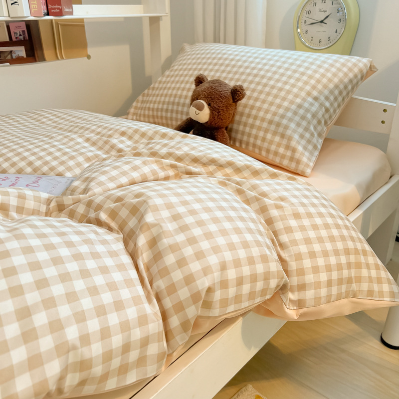 25 ropa de cama de estudiante de algodón lavado de nuevo estilo, sábanas de tres piezas, funda de edredón de cuatro piezas, dormitorio de alquiler, dormitorio dedicado