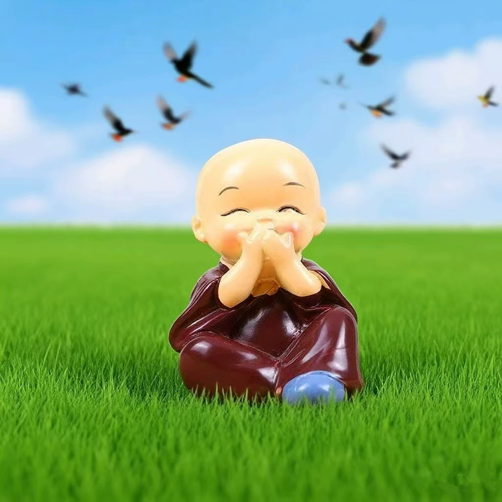 Настольные Zen-вдохновленные четырехчастные аквариумные украшения, чайное животное смола посаженные растения, микро-ландшафт маленький монах ландшафтные декоративные изделия