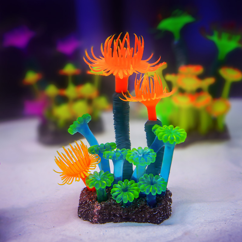 Luminoso decoración coral paisaje decoración pecera acuario paisajismo artesanía simulación coral de silicona decoración del acuario