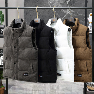 Men's Vest for Autumn and Winter Teenagers with Vertical Collar Fashionable Corduroy Vest Thickened Warm Men's Handsome Full Vest