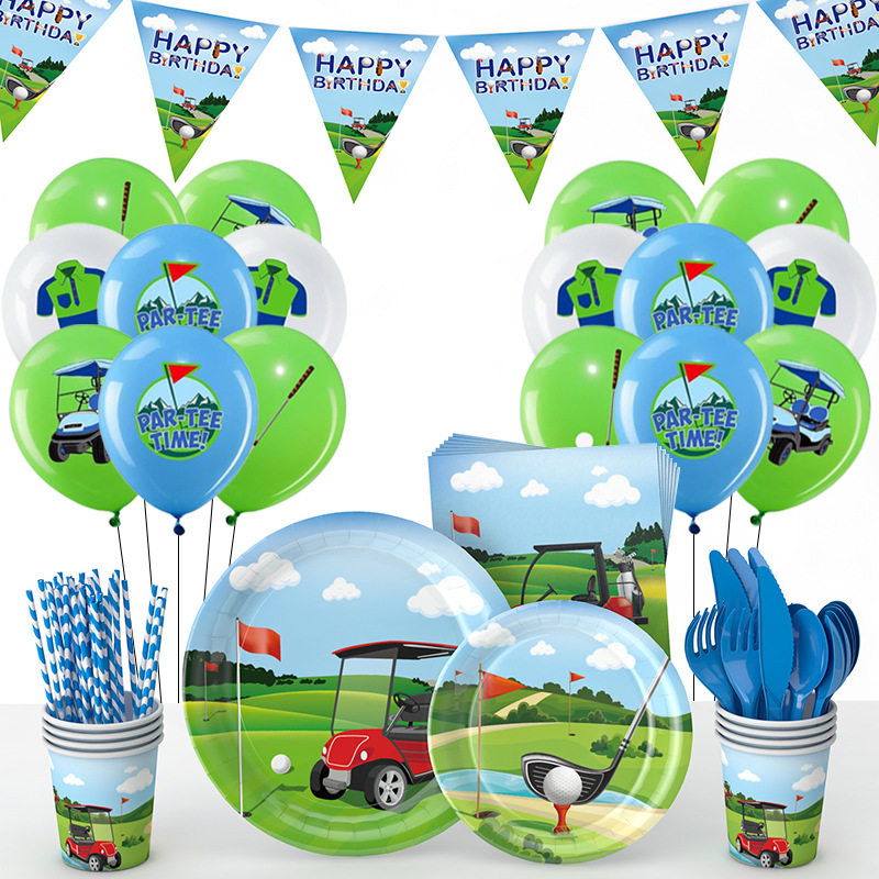 Amazon Golf deportes fiesta de cumpleaños decoración tema bandeja de papel desechable taza de papel atmósfera suministros de diseño