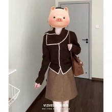 【绒冬织语】复古围巾领撞色毛衣女2025冬设计感慵懒毛针织衫