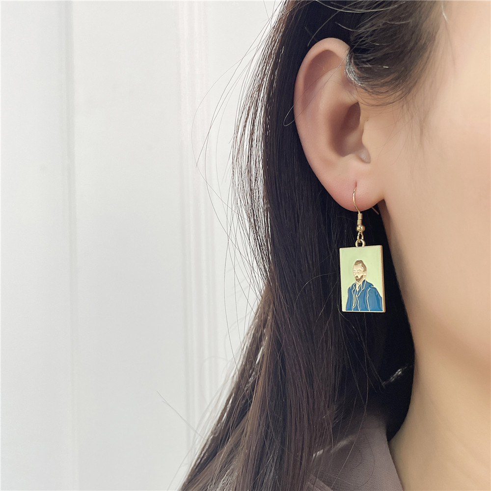 Cartoon Mona Lisa Van Gogh Character Portrait Enamel Alloy Earrings Wholesale display picture 5