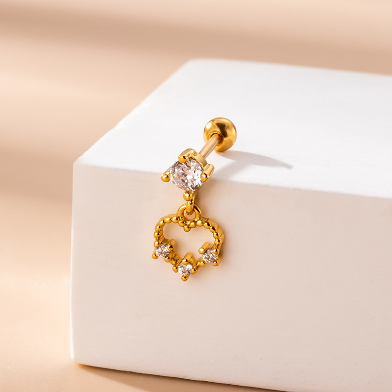 Fashion Heart Shape Stainless Steel Ear Studs Inlaid Zircon Stainless Steel Earrings 1 Piece