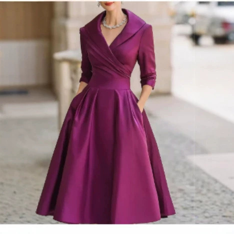 2025 European and American women's fashion Amazon elegant formal waist-cinching dress, slimming and elegant long-sleeved long dress with V-neck 2025 European and American women's fashion Amazon elegant formal waist-cinching dress, slimming and elegant long-sleeved long dress with V-neck