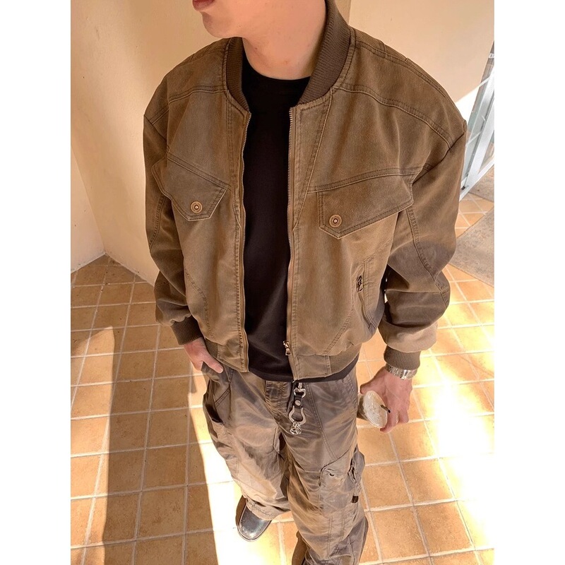 Japanese-Style Cleanfit Heavy-Duty Jacket Men's Autumn and Winter Short Vintage Distressed Harrington Jacket Trendy Men's Top Japanese-Style Cleanfit Heavy-Duty Jacket Men's Autumn and Winter Short Vintage Distressed Harrington Jacket Trendy Men's Top