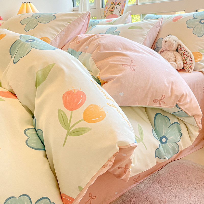 Cama de algodón de cuatro piezas Four Seasons 100 Cotton 2025 nueva ropa de cama sábana edredón dormitorio juego de tres piezas sábana 4