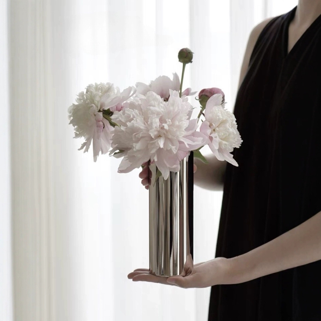 KO estilo nórdico, jarrón, flor de acero inoxidable, botella de flores, flores secas, viento silencioso, decoración de la mesa del comedor de la sala de estar, regalo de inauguración