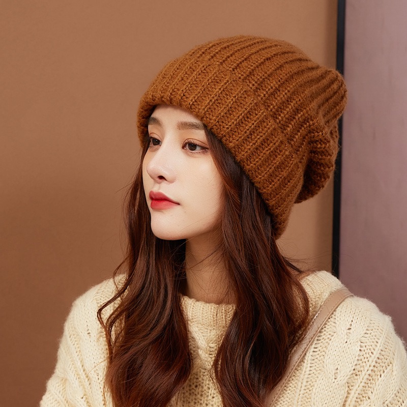 Japanese Style Artistic Knitted Autumn Winter Thickened Warm Wool Trendy Ins Solid Color Versatile Face-Slimming_voghion.com