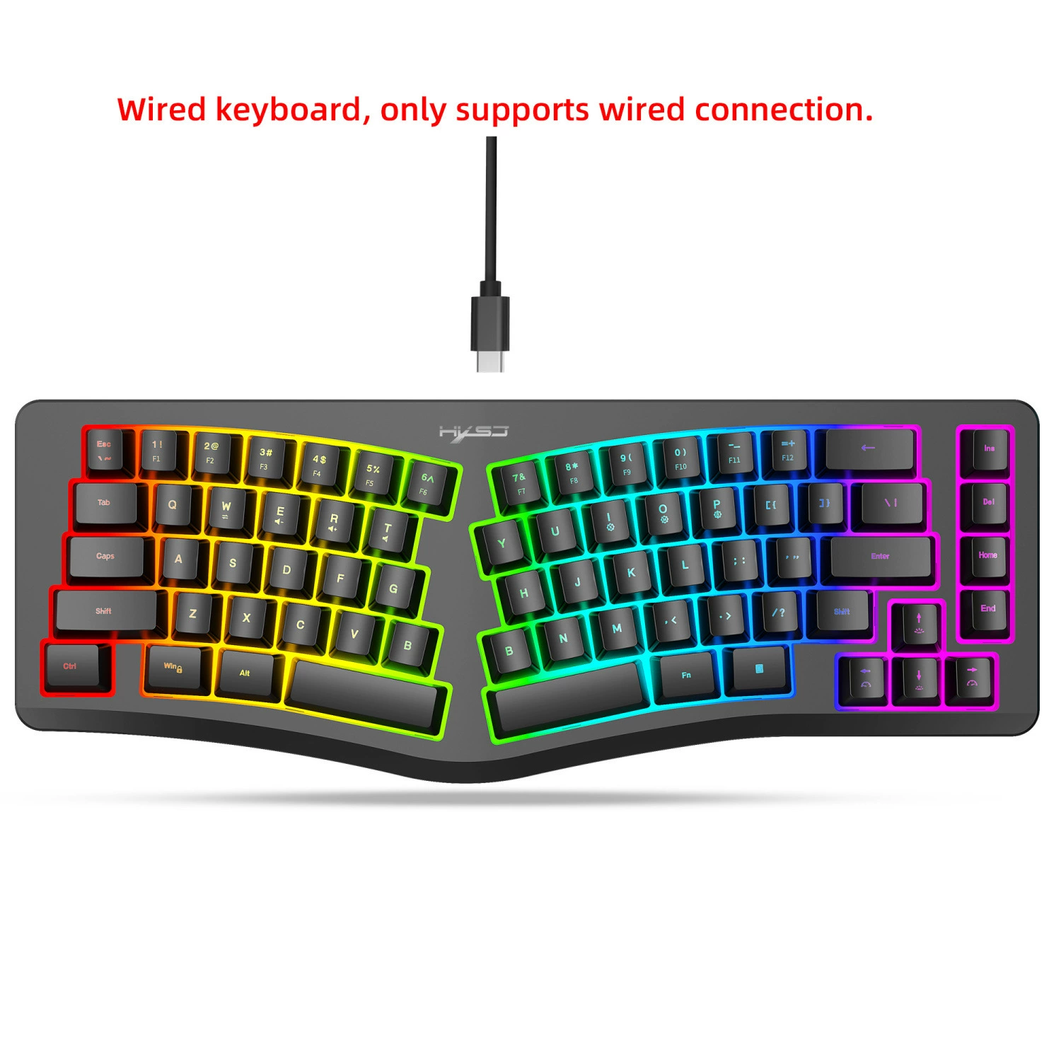 Новая 69-клавишная эргономичная игровая клавиатура с RGB-подсветкой, раздельными рядами клавиш, для офиса и игр