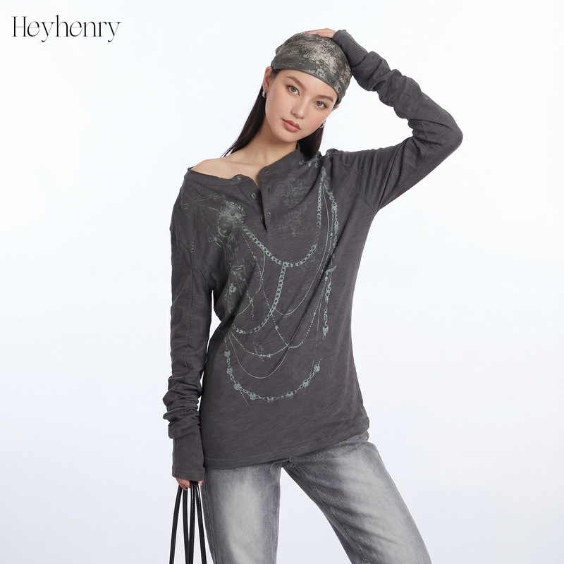 Heyhenry American Retro Design Henry Long-Sleeved T-Shirt for Women 2026 Spring Printed Hot Girl Base Top Heyhenry American Retro Design Henry Long-Sleeved T-Shirt for Women 2026 Spring Printed Hot Girl Base Top