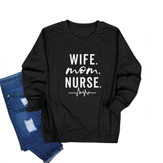 WIFE MOM NURSE长袖打底外穿印字卫衣 时尚通勤欧美女装卫衣