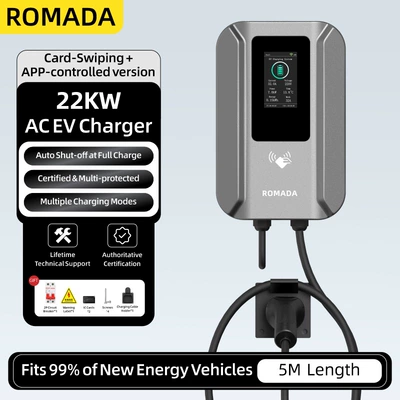 Elektrikli avtomobil şarj stansiyaları – Type2 cross-border - display-screen-card-swipe-startstop-app-22kw-5m