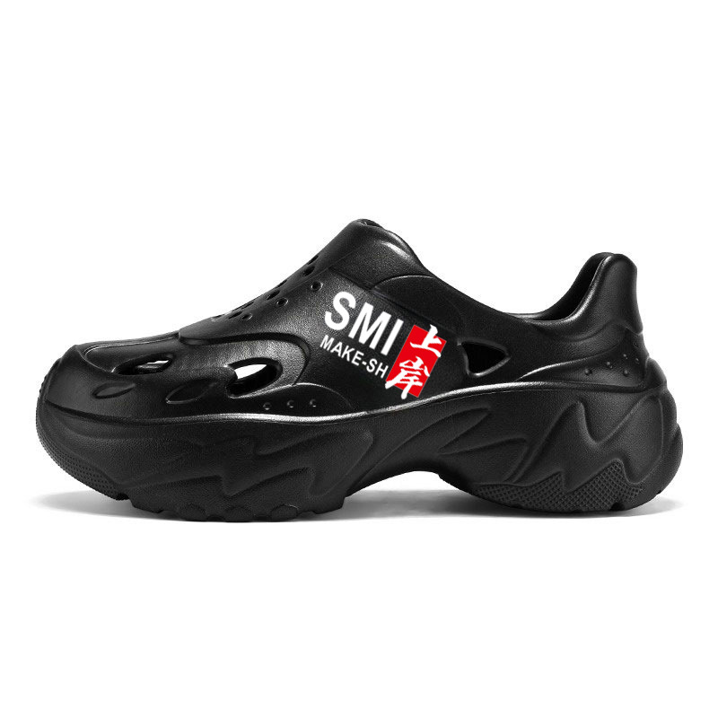 Verano nuevos zapatos con agujeros para hombres transfronterizos de gran tamaño con suela gruesa, estilo de pareja, zapatos de playa de vadeo Baotou, sandalias y pantuflas