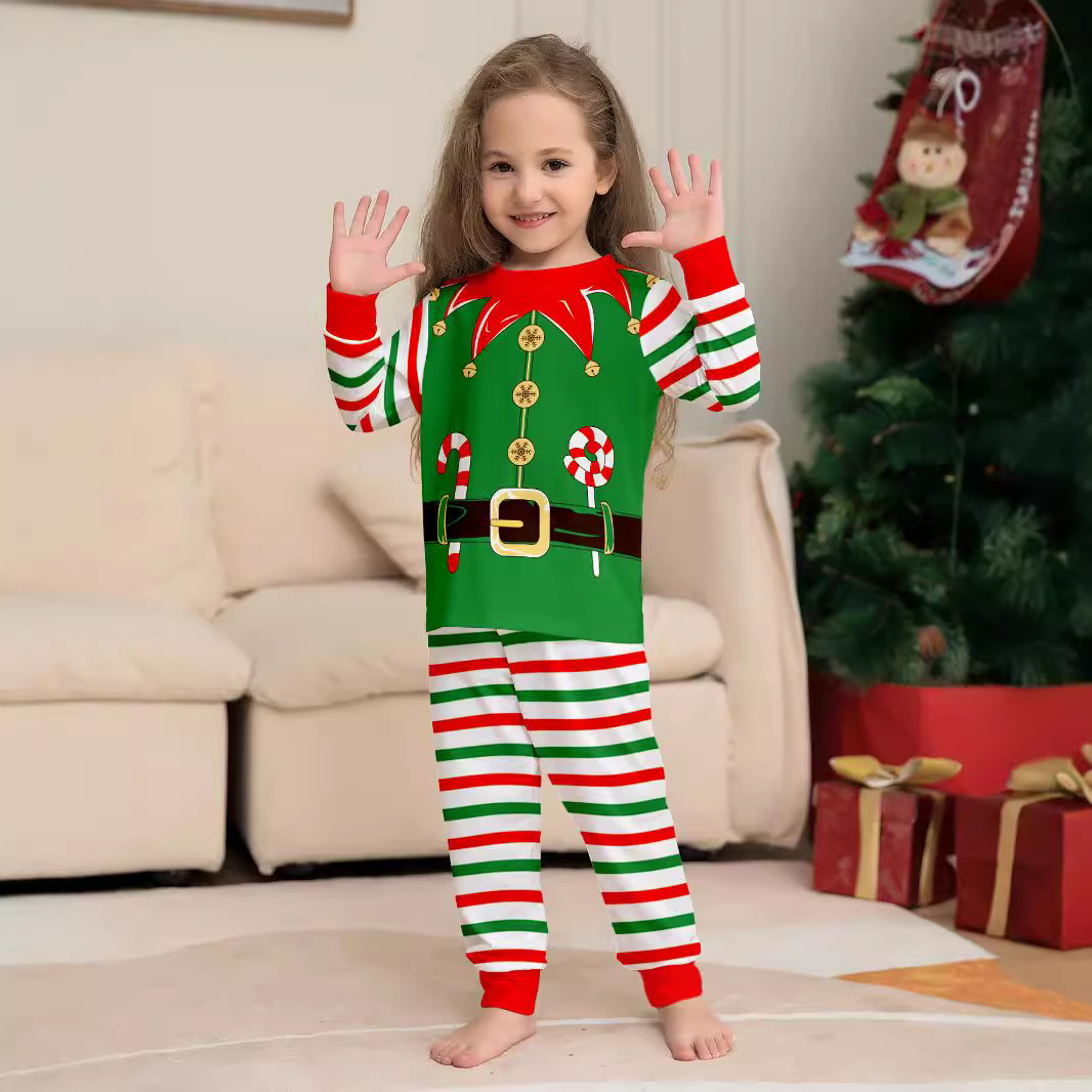 Christmas Candy cane button striped Christmas family suit printed home dress pajamas_viptrois.com